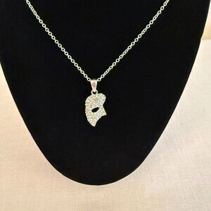 Phantom Style Theater Mask Necklace Silver Tone Rhinestone Pendant